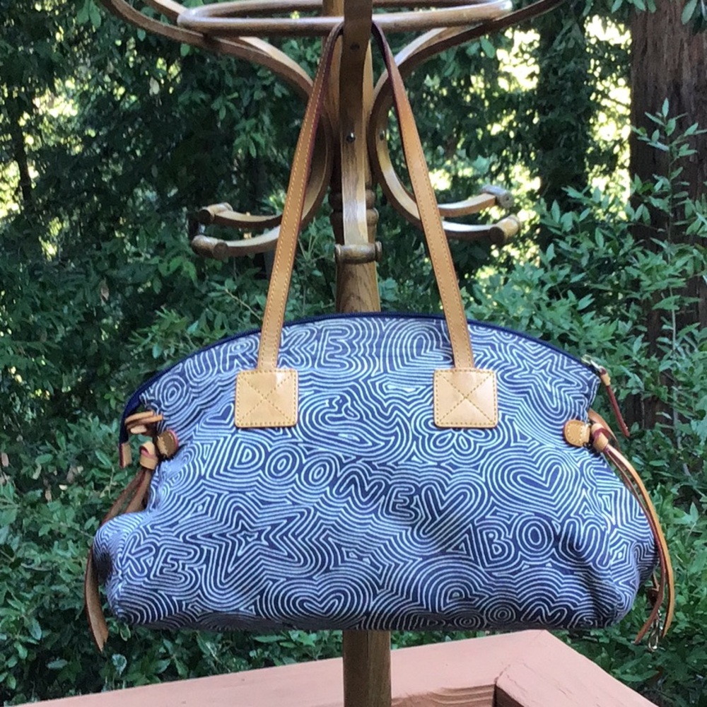 Dooney & Bourke Denim Navy /White Leather Trim Bag